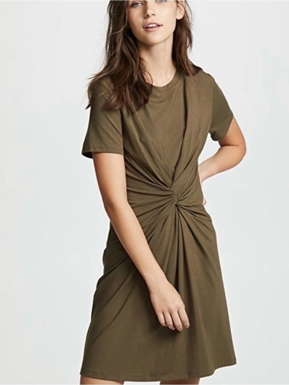 Theory Twist-Front Short Sleeve Dress in Olive Women’s Size Small